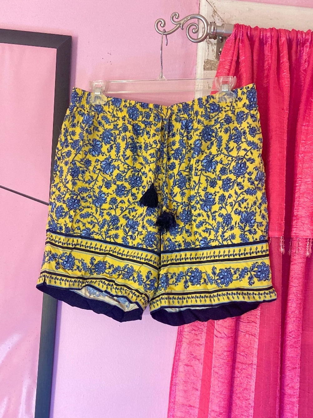 J. Jill Indo-Western Shorts Blue/Yellow Floral Colorful Loose-Fit Women’s Small